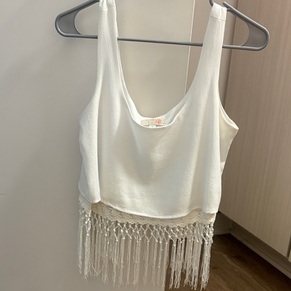 GB White Tank Top with Fringe